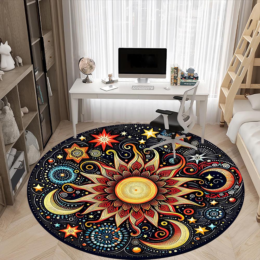 1pc Celestial Mandala Chair Carpet for Office - Indoor Non-Slip Washable Polyester Fiber Carpet, Soft Comfortable Mat For Office Yy250928043