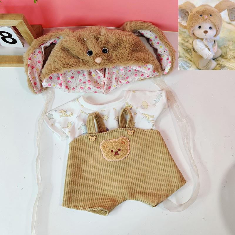 Medium Bear Outfit - Blue Pink Striped Carrot Overalls Set