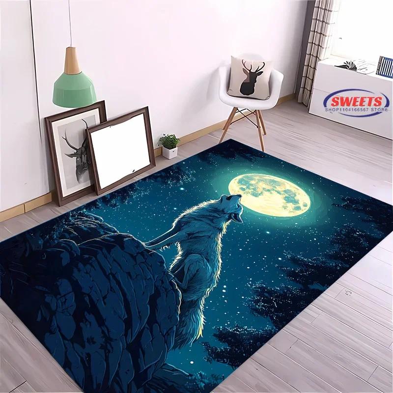 Brave Wolf Design Area Rug – Anti-Slip Sound Insulating Carpet for Living Room, Bedroom & Office – Durable & Soft Floor Rug