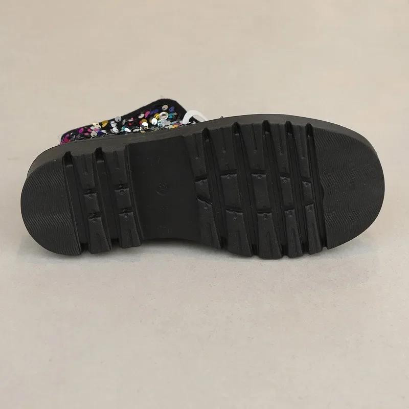 Fashion 2024 Ladies Shoes Autumn Ankle Women's Boots Platform Modern Boots Women Bling Round Toe Cross-tied Chunky Heels Shoes Women