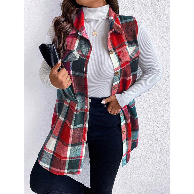 European & American Plaid Sleeveless Woolen Vest, Autumn/Winter Fashion, Loose Women's Coat