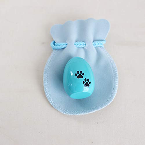 Mini Urn with Paw Print, Egg-Shaped, for Divided Ashes, Pet Memorial Service, Includes Pouch (Blue)