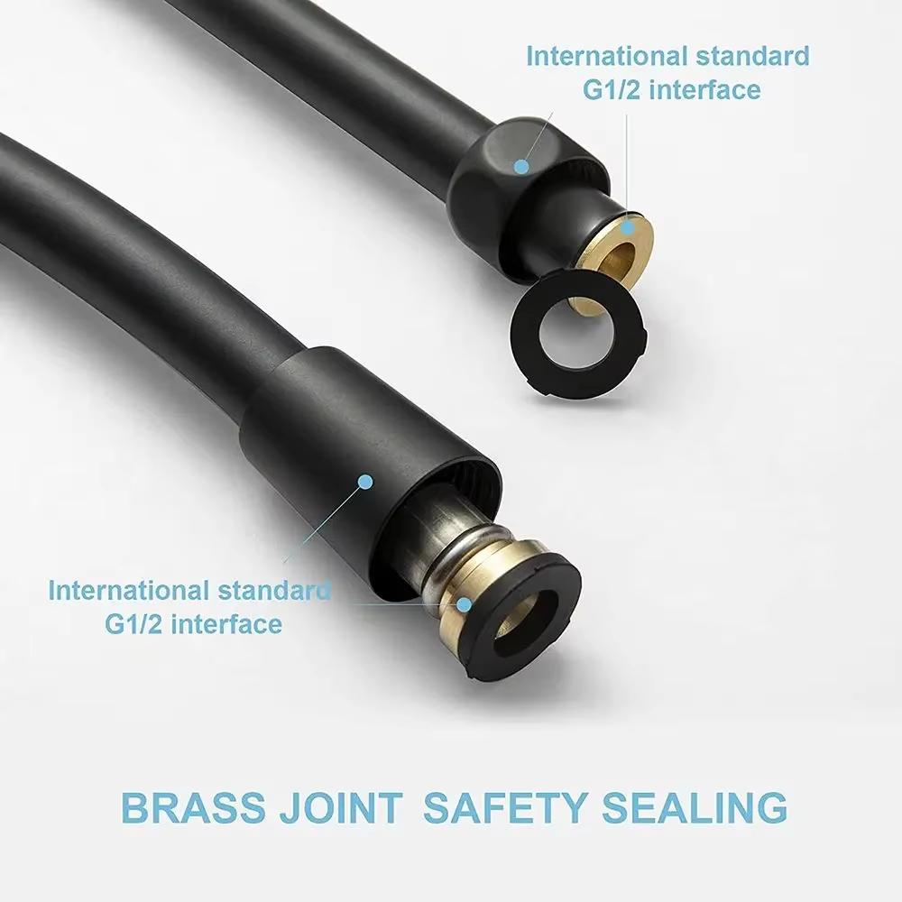 2m Black PVC Silicone Shower Head Hose Flexible Hose High Pressure Water Strong Multilayer Plumbing Bathroom Accessories Mass Air Flow 3
