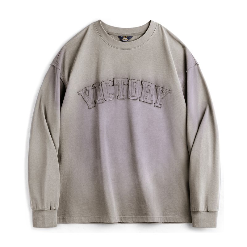 

Madden Parka American Retro Letter Patch Sweatshirt Gradient Color Washed Distressed Loose round Neck T-shirt Men s Autumn Washed rice Gray 2XL