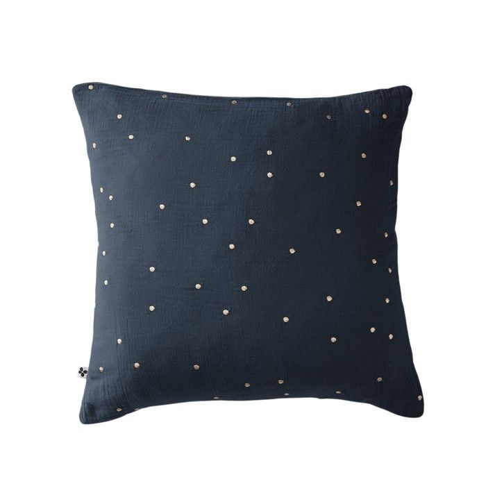 Taie d'oreiller Gaze de Coton 60 x 60 cm Gaia Chic Bleu minuit
