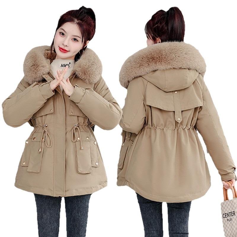 Pie Overcomes Women's Winter New Waist Skinny Hooded Big Fur Collar Plush Padded Jacket Short Jacket Padded Jacket