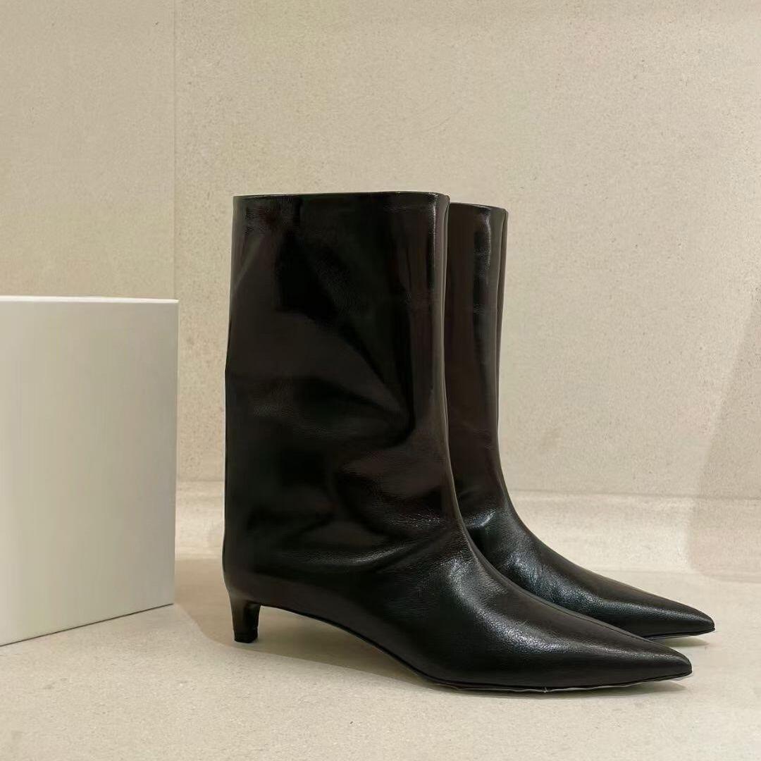 

искусственная кожа острый носок высокий каблук средние сапоги женские французские широкое голенище маленькие ботильоны рыцарские короткие сапоги ботинки мартин 40 чёрный