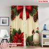2pcs 2D Flat Printing Popular Christmas Curtains Christmas Poinsettia Holly Bow Digital Printed Polyester Drapes Family Party