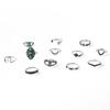 Ring Vintage Turquoise Crescent Carving Hollow 12 Piece Set Ring Women