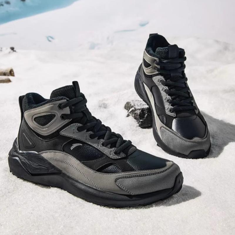 Anta Tazhou Trendy Versatile Fleece Balance Warm High-Top Casual Shoes Men Sneakers Black Gray 912448910-2