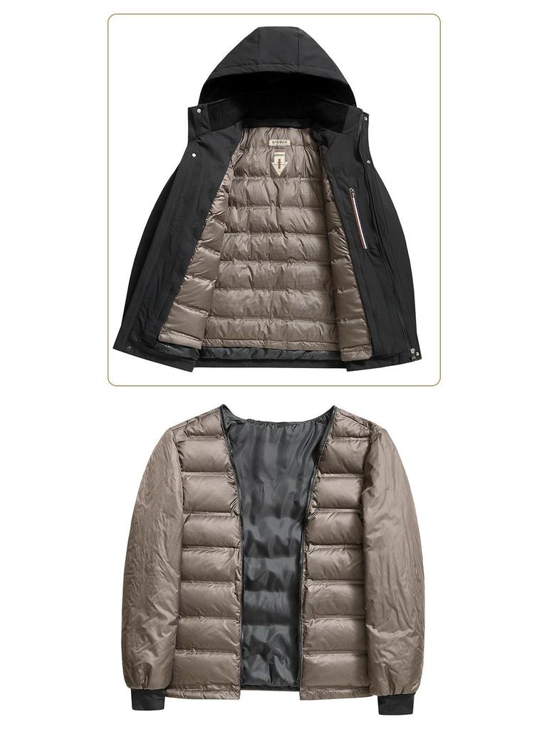 LOMON Men's Thickened Hooded Down Jacket - Removable Lining, Warm Winter Outerwear for Dad