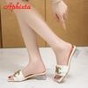 Aphixta 2025 Metal Buckle 3.5cm Transparent Square Heels Slides Women Peep Toe Mules Cool Summer Slippers Sandals Elegant Shoes