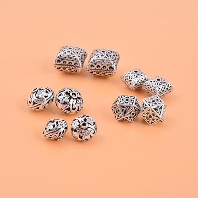 Vintage S925 Sterling Silver Polygon Spacer Beads for DIY Bracelets - Irregular Hollow Thai Design