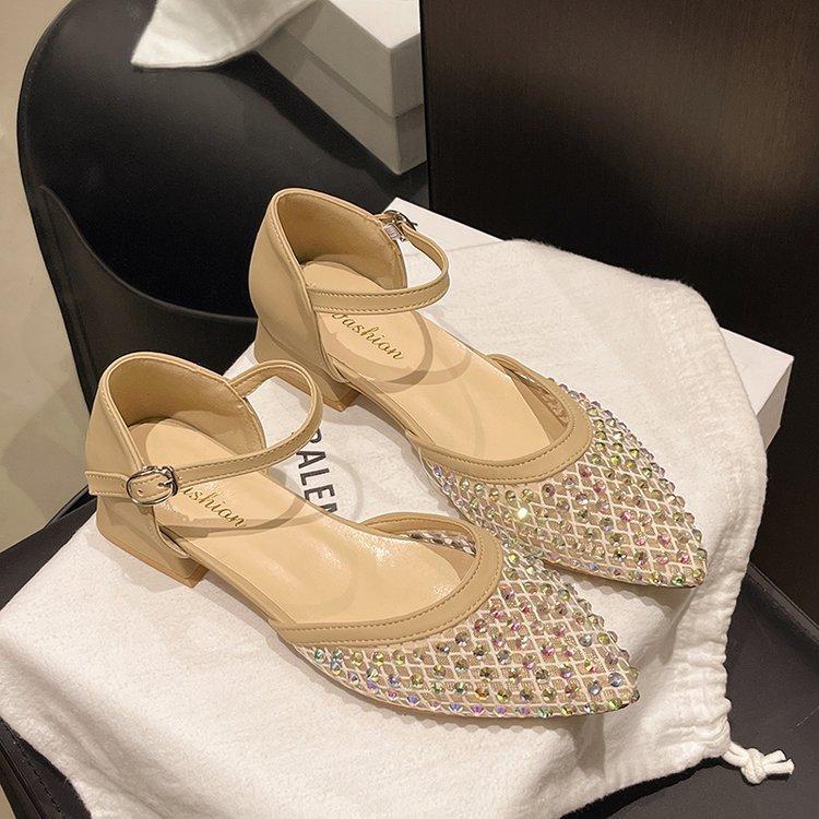 Hollow Silver Bag Head Sandals Women 2025 Summer New Lady Pointed Bag Head One-word Buckle with Mesh Sandals Women