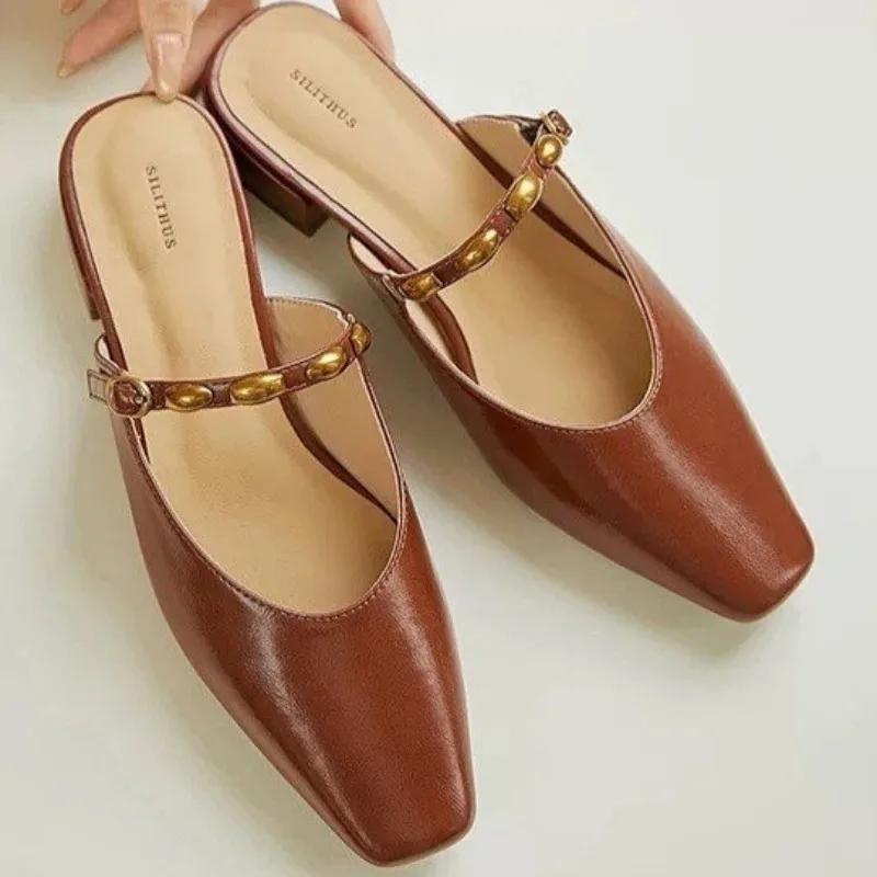 Fashion 2025 New Ladies Shoes Closed Toe Women's Slippers Fashion Metal Decoration Summer Outdoor Best Seller Heels WomenZapatos Mujer