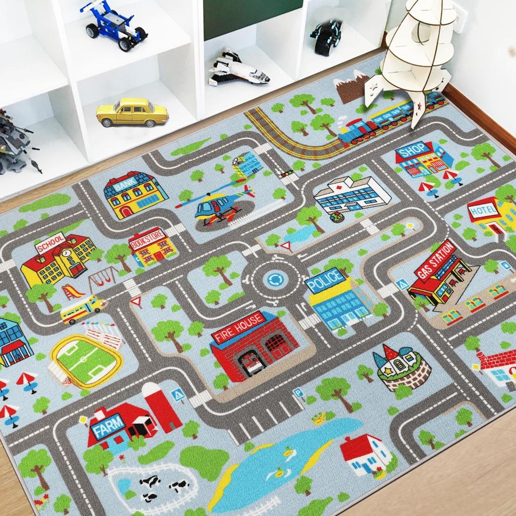 Urban Traffic Road Carpet Train Track Children's Game Climbing Mat Large Area Rug Room Decoration Door Mat Home Decoration