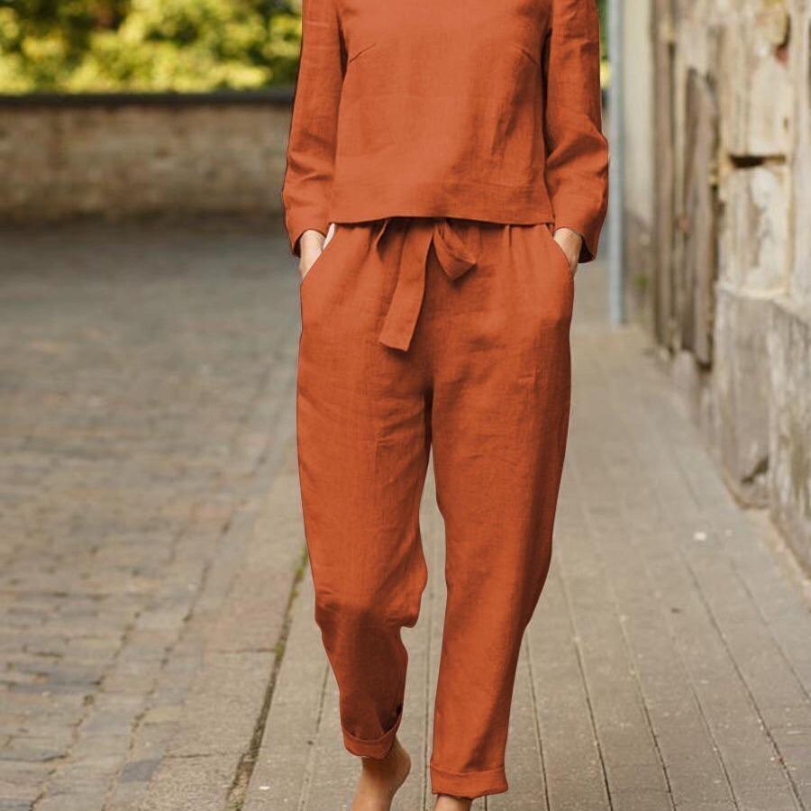 2021 European & American Women's Autumn Solid Color Casual Top & Pants Set
