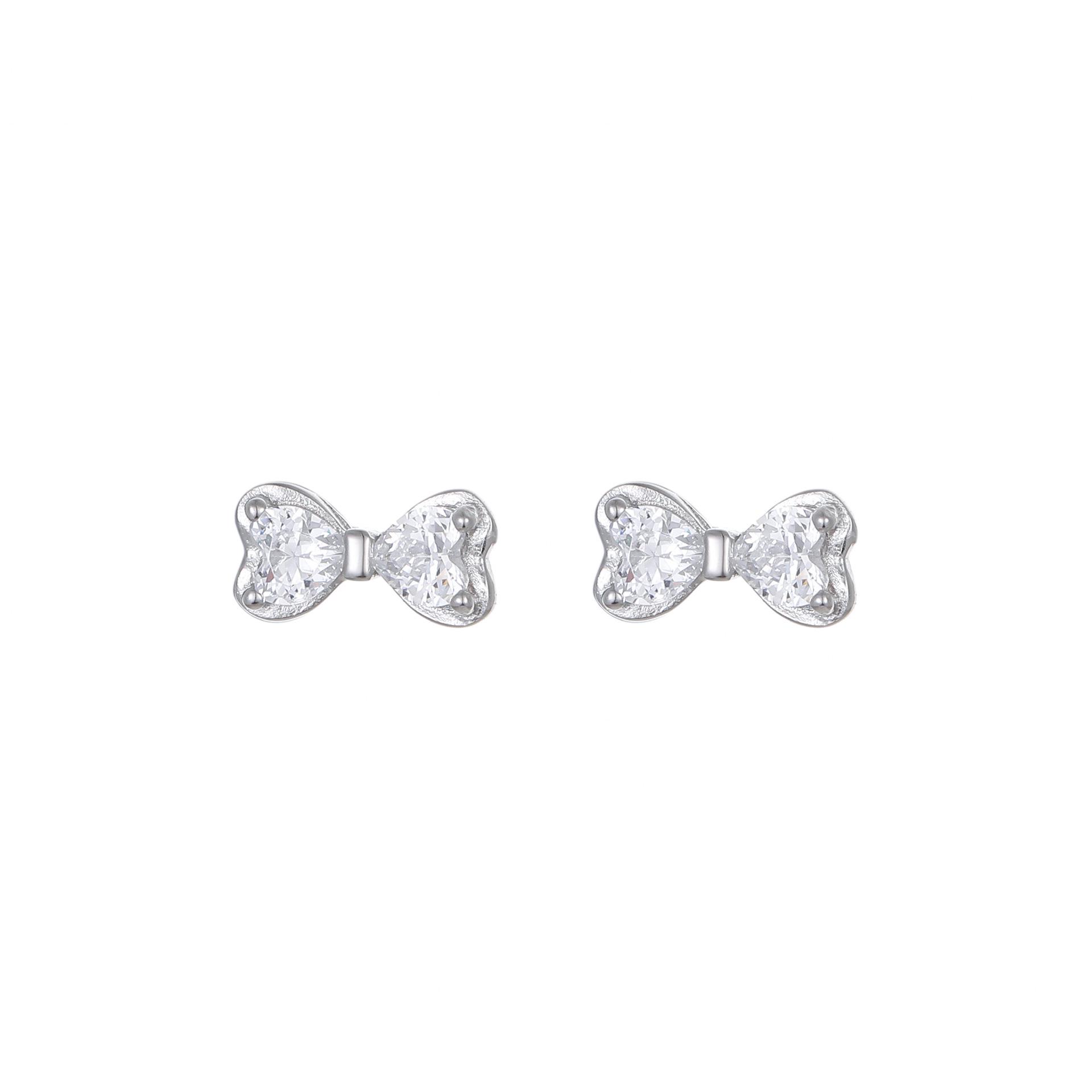 

S925 Sterling Silver Double Heart Bow Stud Earrings with Zirconia for Women - Simple and Stylish Design. S925 Silver