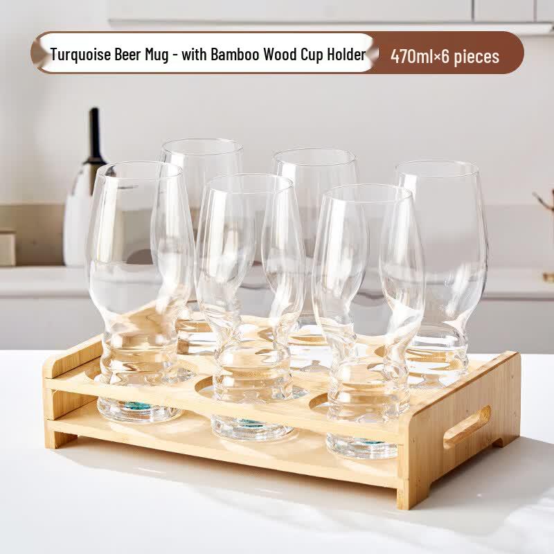 Shangqi Craft Beer Mug Set with Wooden Rack