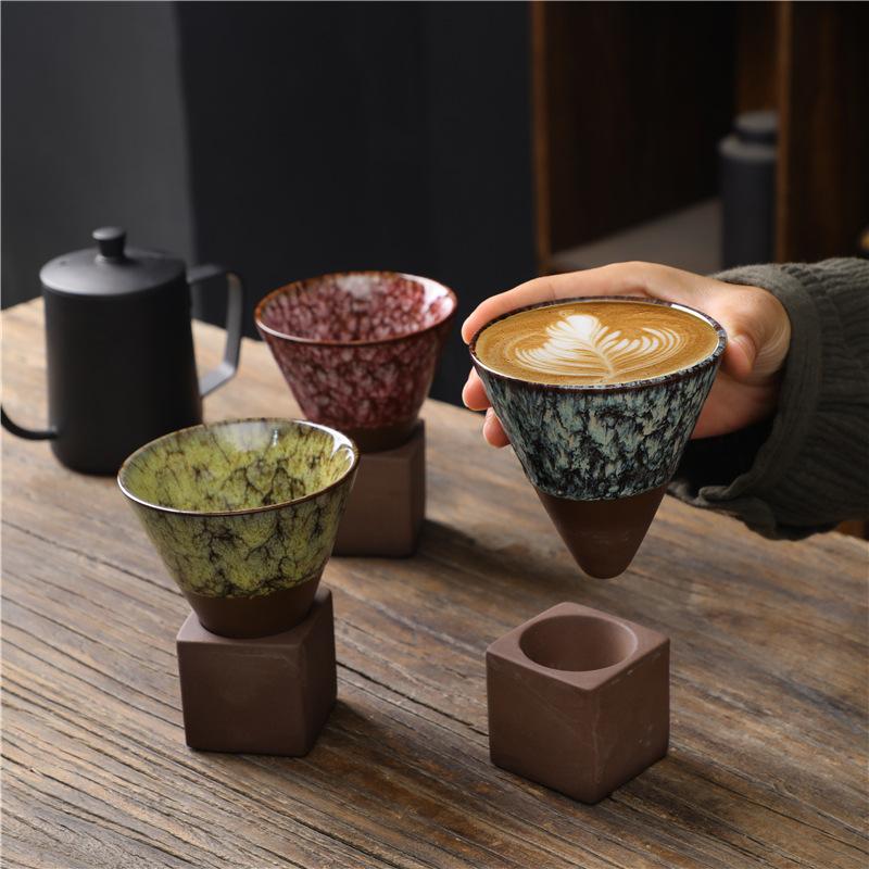 Kiln Change Creative Ceramic Cup With Base Cup Ceramic Retro Coffee Cup