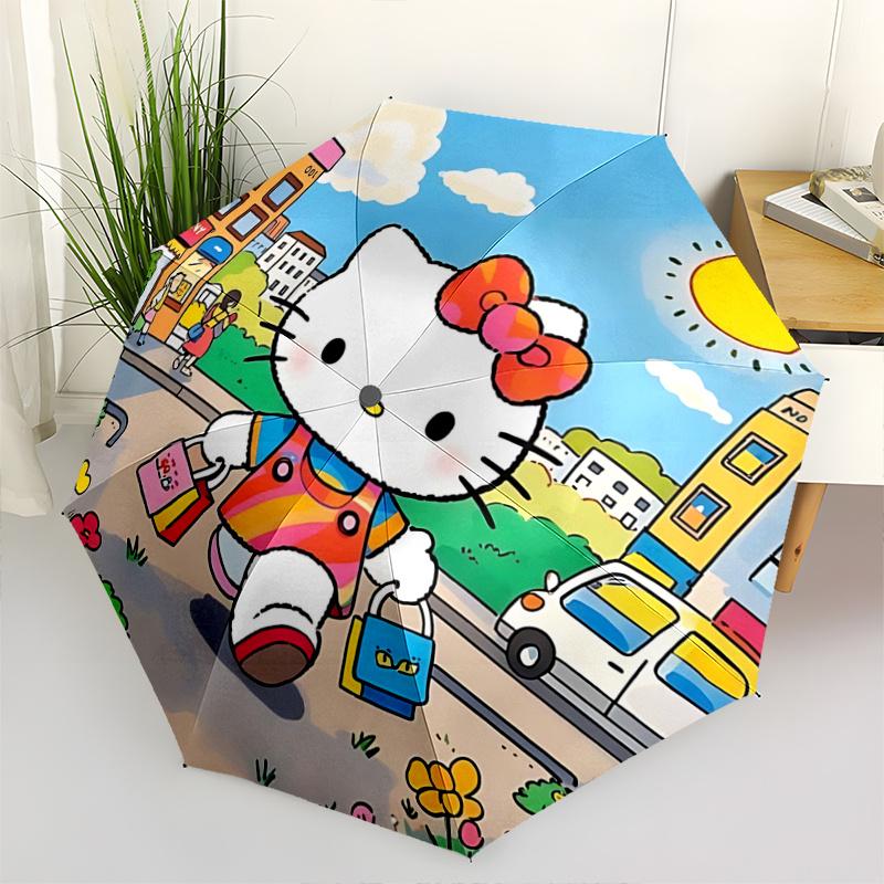 1pc Hello Kitty Automatic Opening/Closing Umbrella with Foldable Design, 8-Rib Iron Frame, Outdoor Umbrella, Ideal Gift for Fans, Travelers, Daily Use