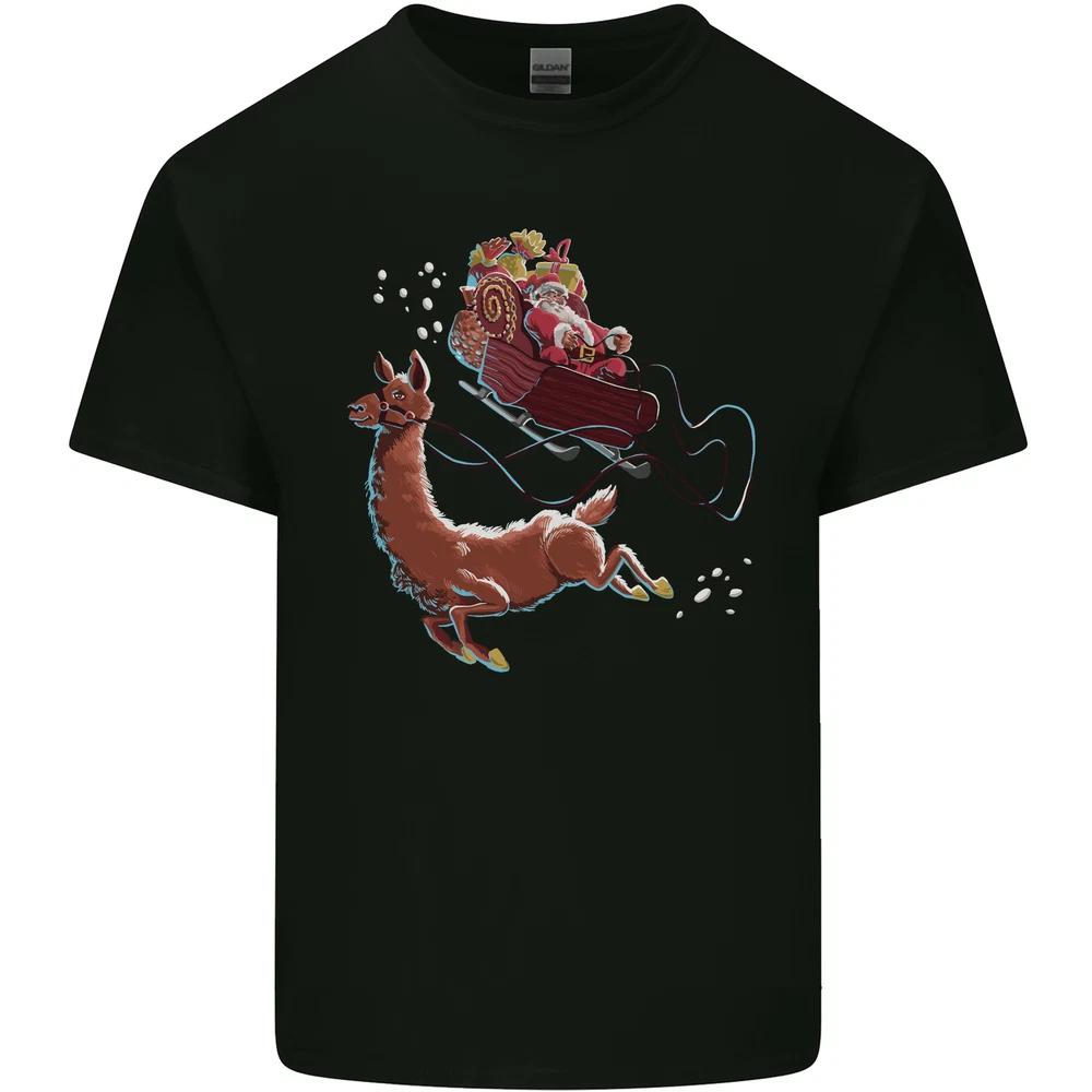 Santa Llama Funny Christmas Sleigh Xmas Unisexs Light Cotton TShirt S