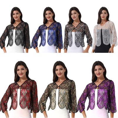 Kadın Pullu Dantel Bolero Yarım Kollu Kanca-Göz Kapatma Omuz Silkme Hırka Düğün Olay Elbise Aksesuarları