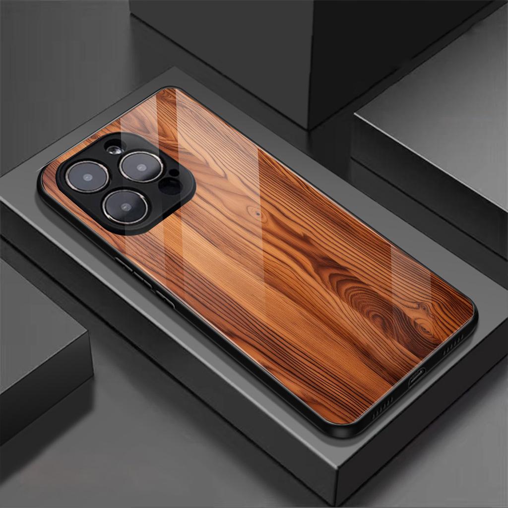 Phone Case Made of Tempered Glass with Wooden Texture with For Iphone 17/16/15/14/13/12Pro Max Plus Mobile Phones 13 Cover