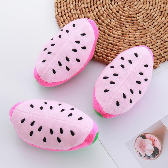 Dog Squeaky Plush Toy Watermelon Shape Teeth Cleaning Toy Interactive Stuffed Fruit Dog Chew Toy for Small Dogs