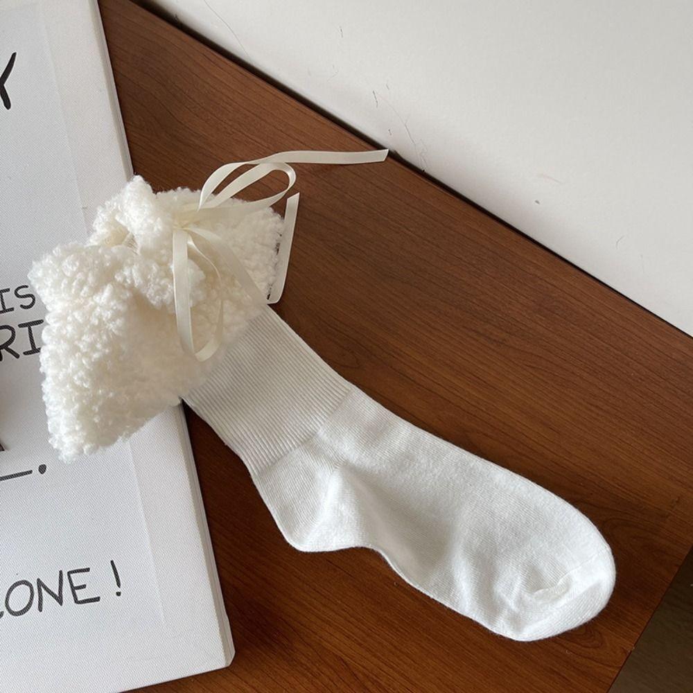 

Bow Mid-tube Socks Cotton Stacked Socks Cute Socks Woman белый