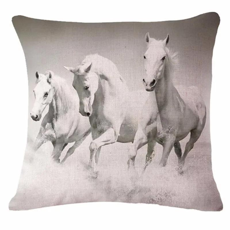 18'' Square Horse Printed Cushion Cover Vintage  Linen Square Pillow Cover  Covers Customized Drop Shipping