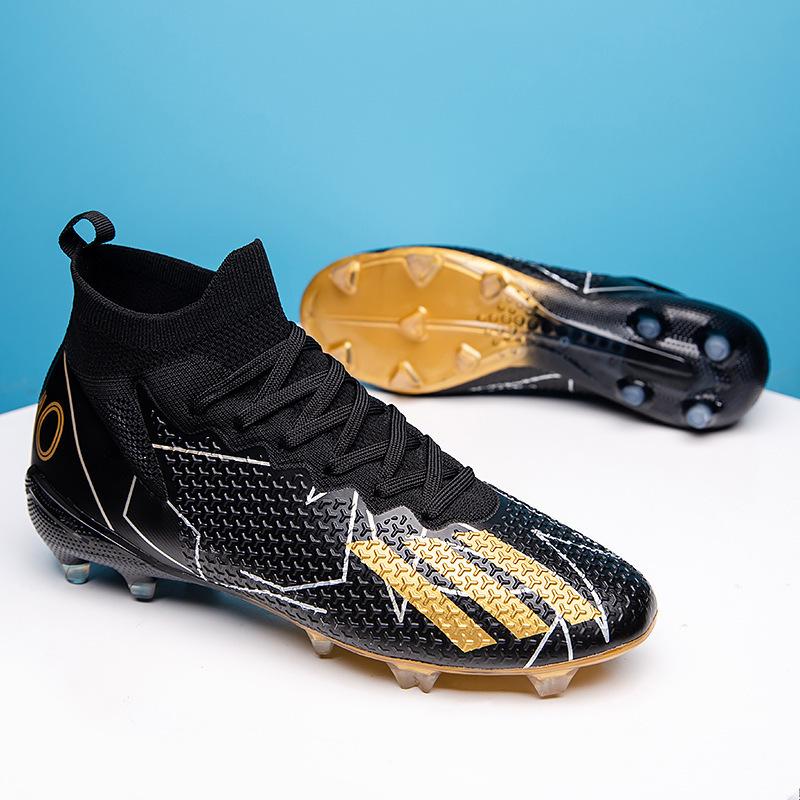 A pair of shipped X10 fly-woven football shoes men's high-top long nails TF broken nails grass training shoes