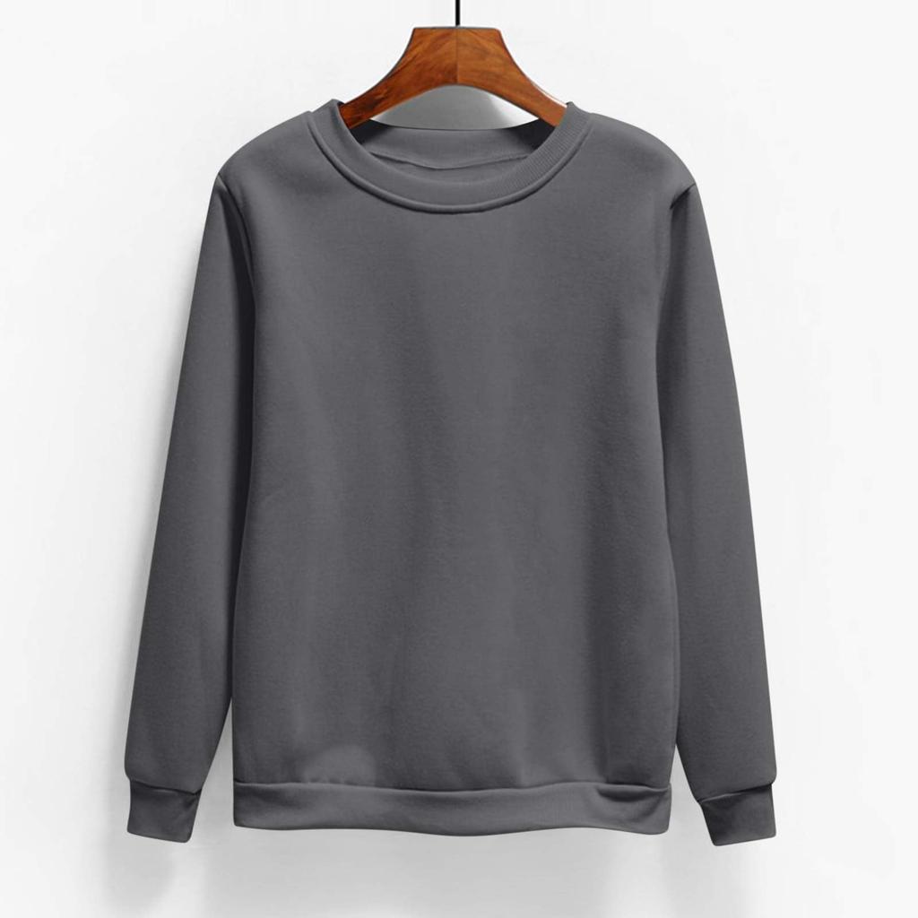Women's Fashion Casual Round Neck Long Sleeve Fleece-Lined Solid Color Sweatshirt