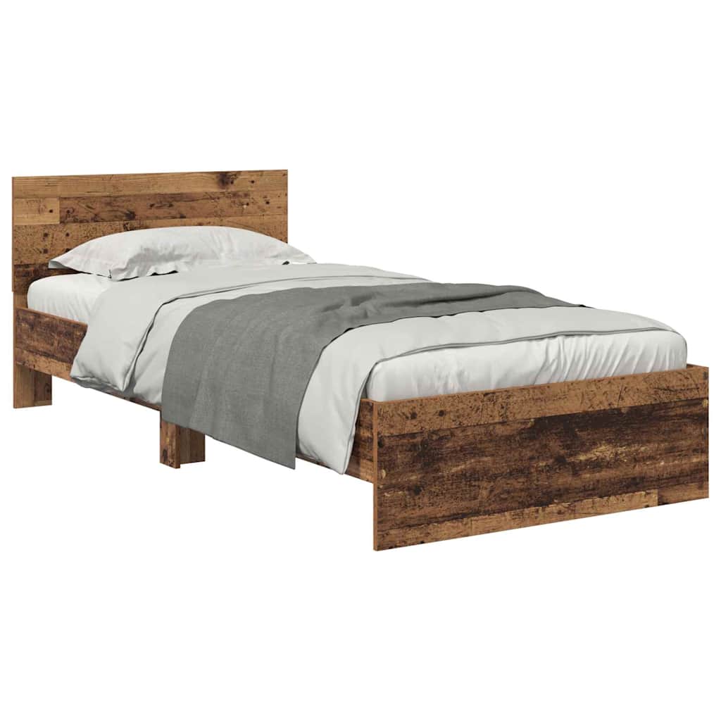 LED Bed Frame with Headboard Reclaimed Wood Look 90 x 200 cm Wood Based Material