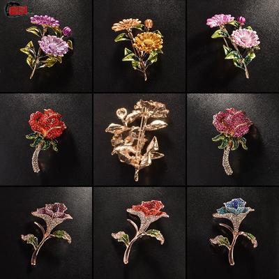 Elegant Rhinestone Rose Brooch - Floral Accessory for Sweaters, Suits, Dresses