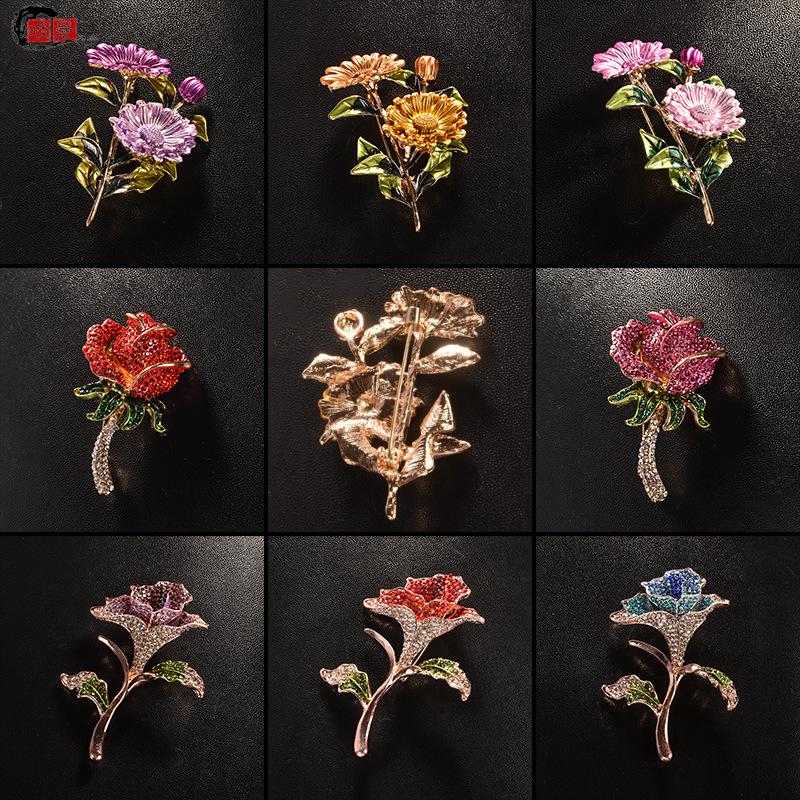 Elegant Rhinestone Rose Brooch - Floral Accessory for Sweaters, Suits, Dresses