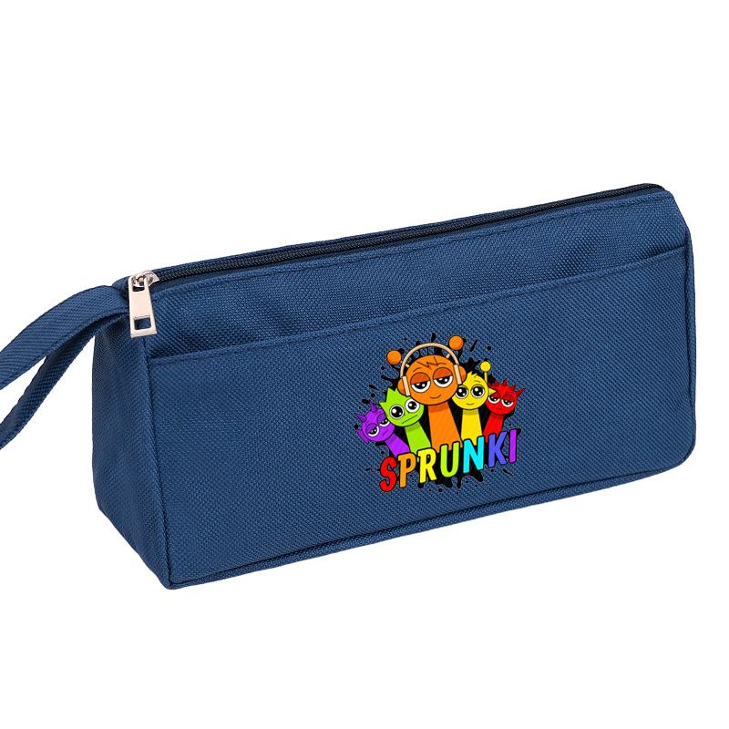 

Sprunki Cartoon Oxford Cloth Pencil Case Durable Stationery Pouch with Handle for Students темно-синього кольору