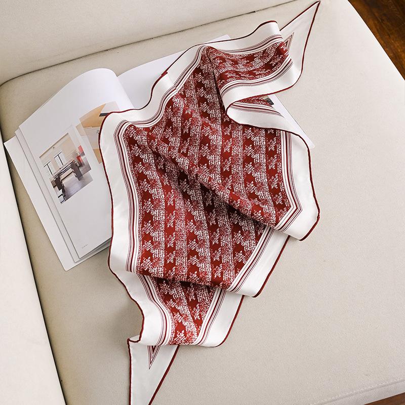 Exquisite burgundy silk silk scarf spring new 100% mulberry silk silk scarf fashionable versatile silk twill rhombus scarf 48*140cm