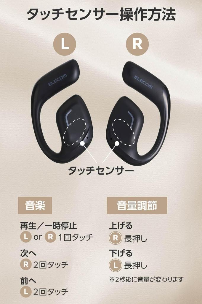 ELECOM Open-Ear Bluetooth 5.4 Wireless Headphones, Over-the-Ear Design, Built-in Microphone, 10 Hours of Playback, Lightweight Design (9.8g per ear),