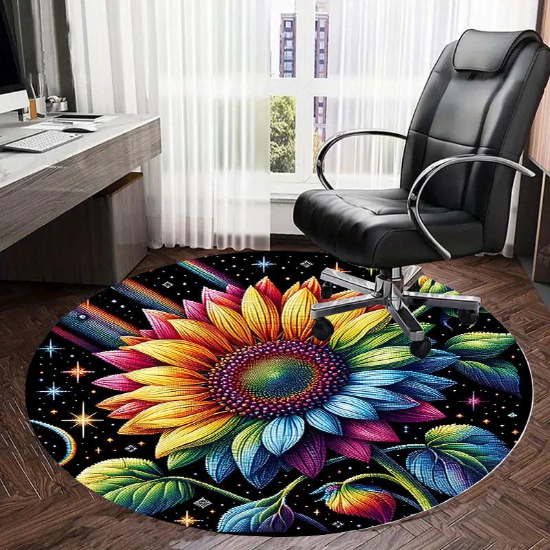1pc Office Carpet Chair Mats Rainbow Sunflower Mandala Perfect for Decorating Office Chairs, Living Rooms, Or Bedrooms