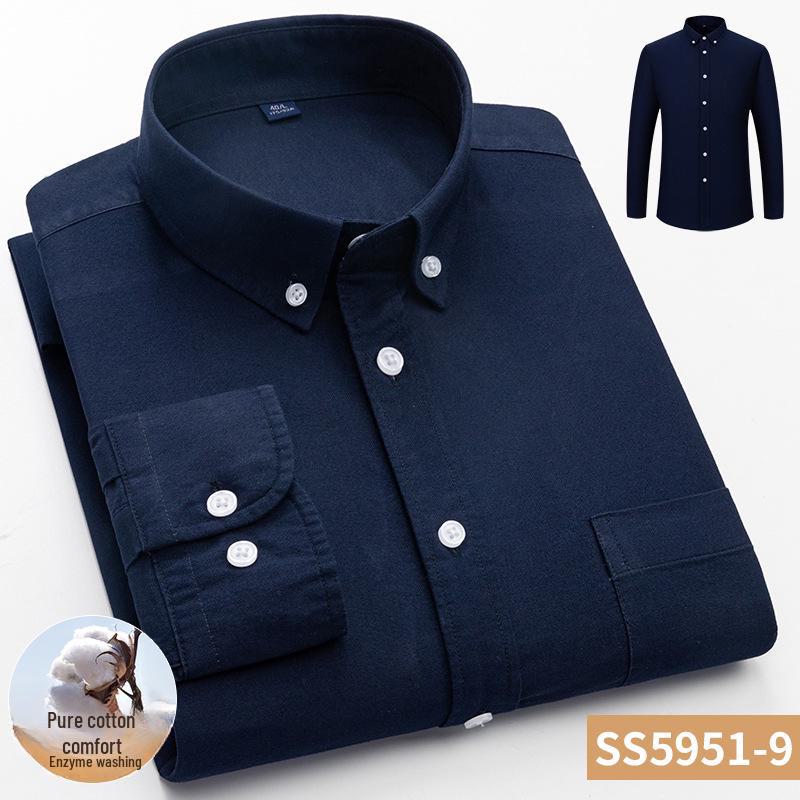 Hot Wind Men's Square Neck Long Sleeve Oxford Shirt - 2025 Spring Collection, Breathable & Comfortable Casual Wear