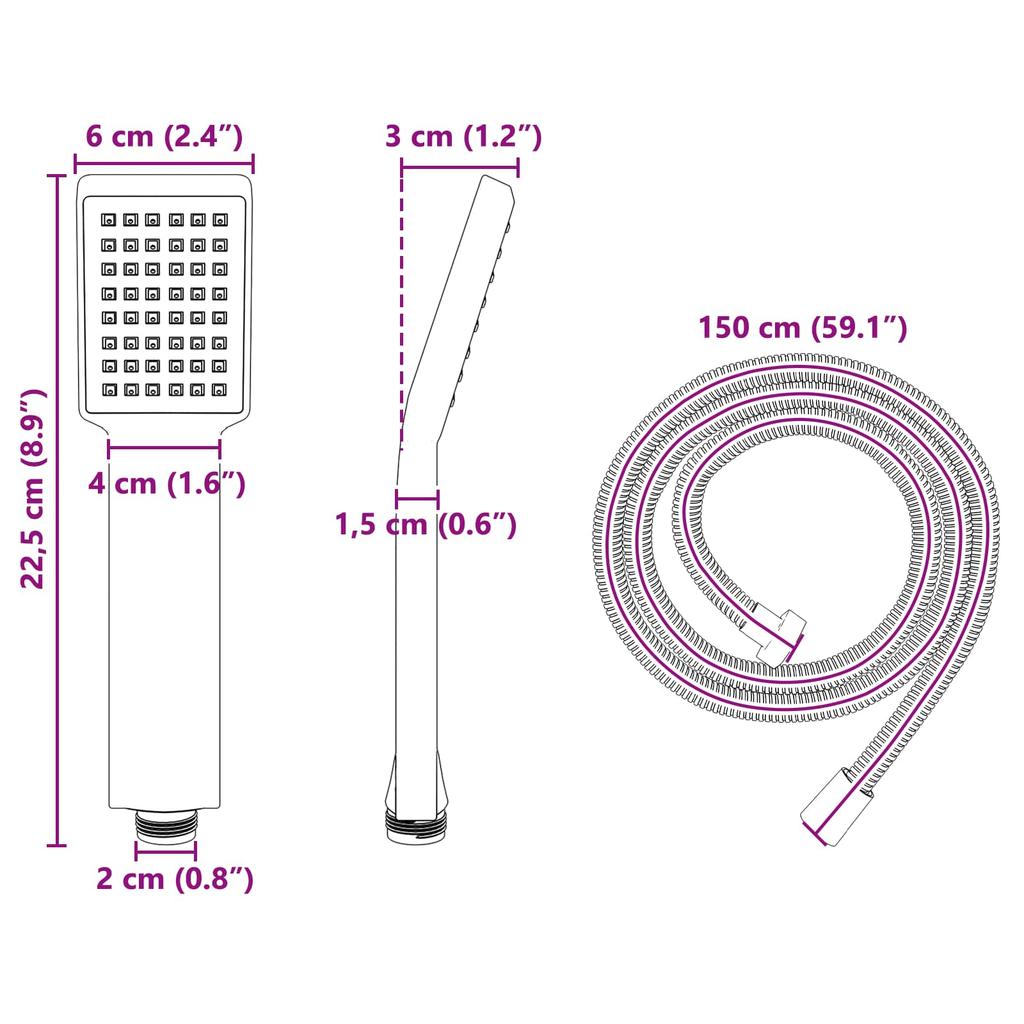 Shower Head Set Black 150 cm Stainless Steel