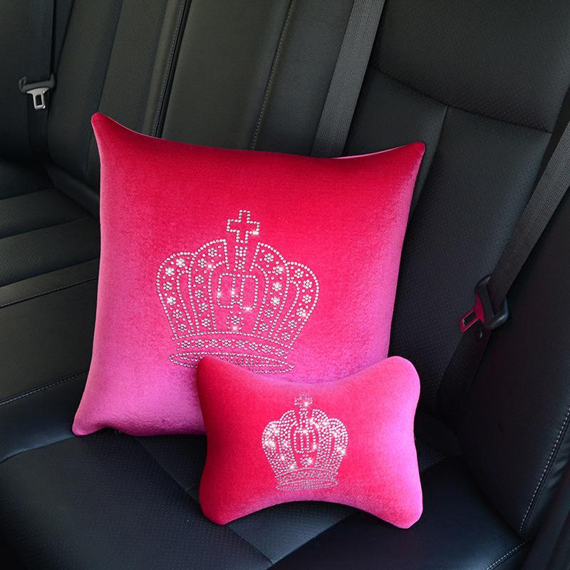 Diamond Car Headrest Pillow and Waist Cushion Set with Neck Pillow - Car Interior Comfort Kit