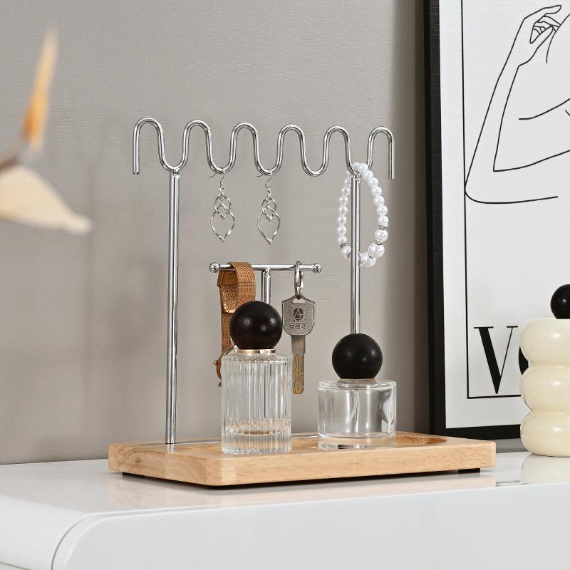 Creative Living Room Porch Key Hanger Sundries Desktop Cosmetics Storage Wood Tray curved Key Holder Rack Jewelry Display Frame