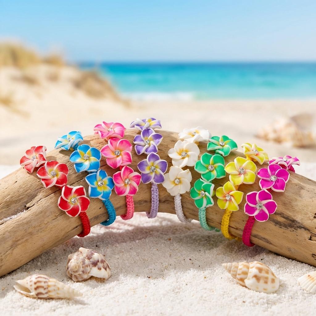 Bohemian Polymer Clay Frangipani Flower Woven Bracelet for Women Stackable Floral Braided Rope Chain Beach Party Jewelry Gift
