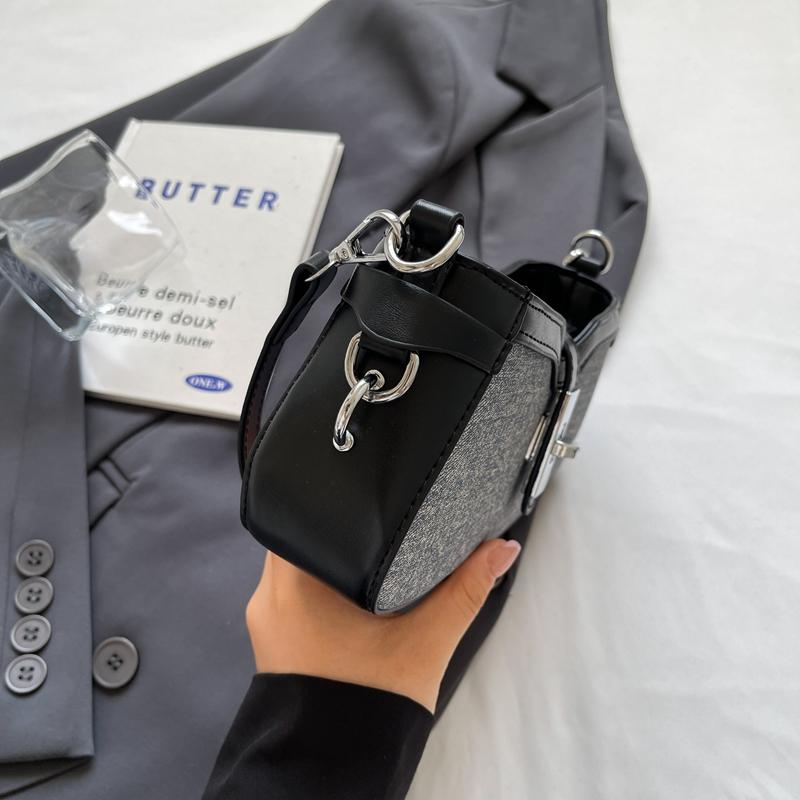 1 Stück Denim Patchwork PU Unterarm Wickel Damen Schultertasche mit Schnalle