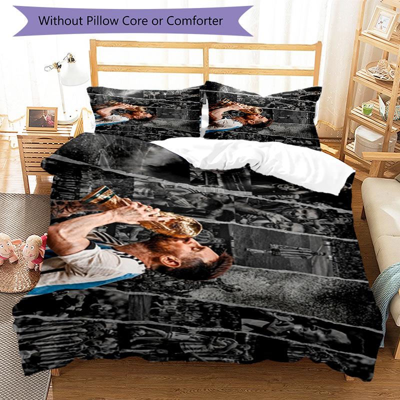 Messi World Cup Glory Bedding Set,Soft Bed Linen for Bedroom Home Decoration,Football Fan Gift,Breathable Duvet Cover with Pillowcases,Soccer Themed,P