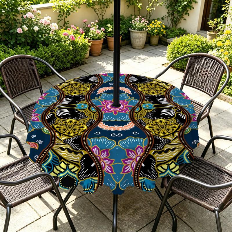 Outdoor Round Tablecloth With Umbrella Hole Patio Garden Deck Waterproof Oil Resistant Drop Cloth