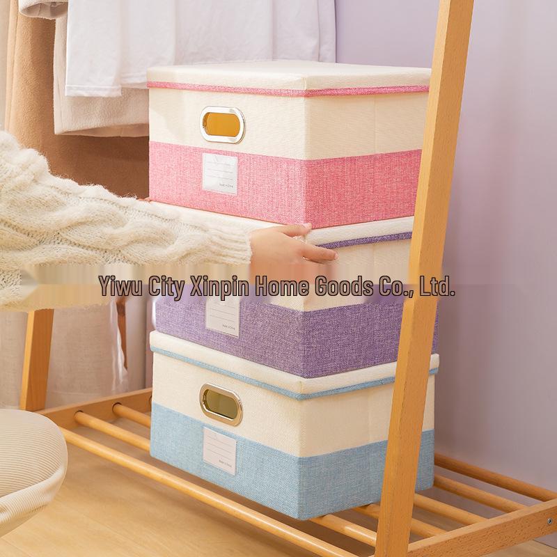 Cationic Cotton-Linen Plaid Storage Box for Clothes