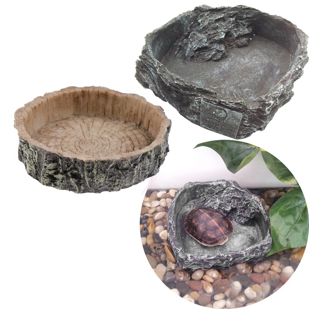 Mini Reptile Water and Food Dish Shallow Resin Bowl Corner Feeding Plate Animal Accessories for Tortoise Gecko